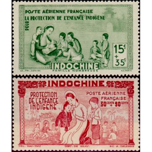 Indochine (Actuel Vietnam), Colonie Française 1942, Très Beaux Timbres Neufs** Luxe De Poste Aérienne Yvert 20 Et 22, Au Profit De L'oeuvre De Protection De L'enfance.