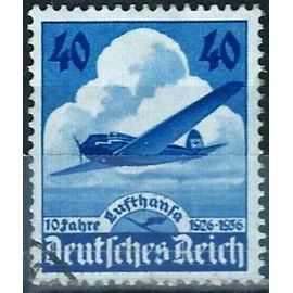 Allemagne, 3ème Reich 1936, Beau Timbre De Poste Aérienne Yvert 54, 10ème Anniversaire De La Compagnie Luftansa, 40pf. Bleu, Oblitéré, Tbe.