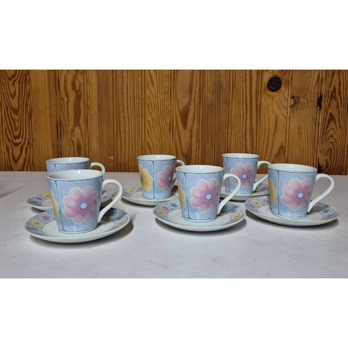 Lot 6 Tasses À Cafe Expresso Blanche Avec Fleur Et 6 Sous Tasse