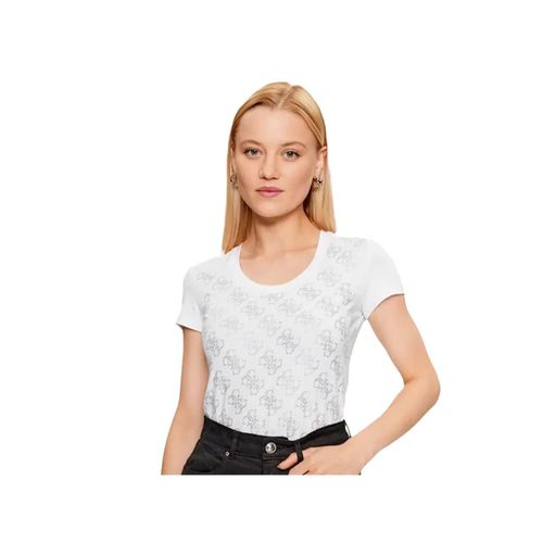 T Shirt Guess Strass 4g Femme Blanc