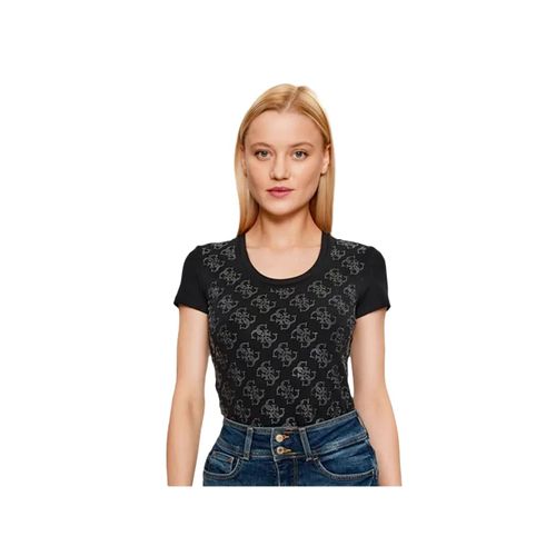 T Shirt Guess Strass 4g Femme Noir