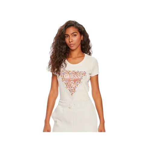T Shirt Guess Flowers Femme Blanc