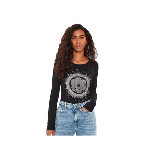 T Shirt Guess Strass 4g Femme Noir