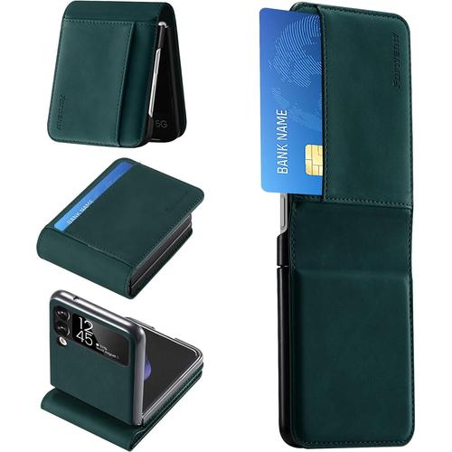 Coque Samsung Galaxy Z Flip 5 Housse Cuir Avec Magnetique Premium Flip Portefeuille Emplacement Carte Fermoir Coque Samsung Z Flip 5 Etui Premium En Cuir Antichoc Coque Galaxy Z Flip 5 Vert