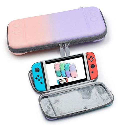 Convient Pour Nintendo Switch Sac De Rangement Sac De Console Switch Sac En Nylon + Flanelle Sac De Console Sac Rigide Avec Support | Accessoires D'équipement De Jeudégradé Rose Et Violet Avec Suppo