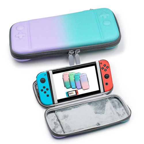 Convient Pour Nintendo Switch Sac De Rangement Sac De Console Switch Sac En Nylon + Flanelle Sac De Console Sac Rigide Avec Support | Accessoires D'équipement De Jeudégradé Vert Violet Avec Support