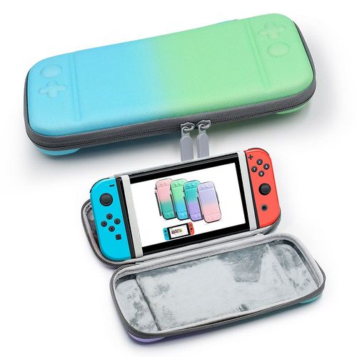 Convient Pour Nintendo Switch Sac De Rangement Sac De Console Switch Sac En Nylon + Flanelle Sac De Console Sac Rigide Avec Support | Accessoires D'équipement De Jeusupport De Ceinture Bleu Et Vert