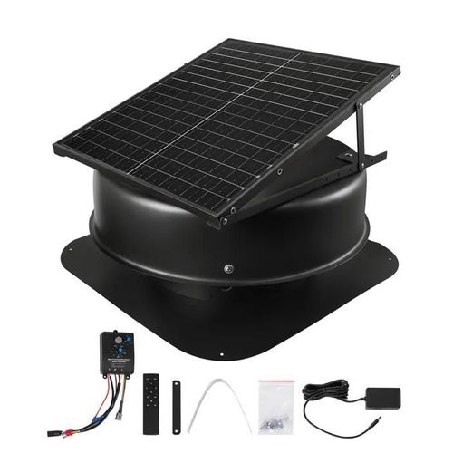 Ventilateur Extraction de Toit Solaire-VEVOR-50 W-avec Thermostat Intelligent-Télécommande-Flux d'Air 3000 CFM