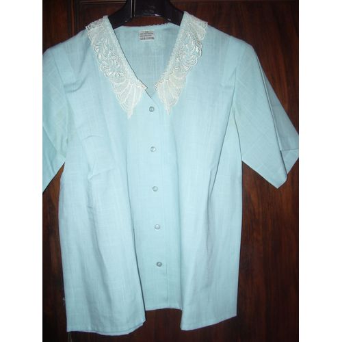 Chemise La Redoute Bleu/Vert Taille 38 Col Dentelle