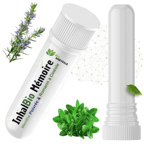 Huile Esentielle Menthe Poivrée Et Romarin À Cinéole Bio À Inhaler - Inhalateur Naturel Pour La Mémoire Et Concentration - Anti Nausée Et Décongestion Nasale - Biomerveille 