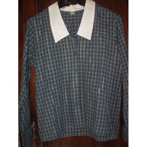 Chemise La Redoute Taille 38 À Carreaux Tons Vert Marron Col Blanc
