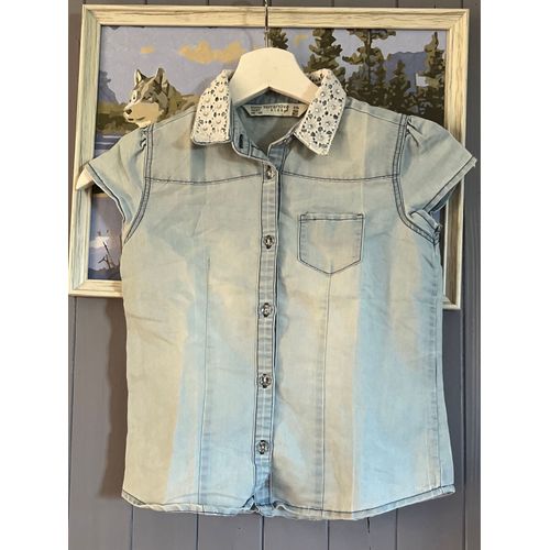 Chemise Manches Courtes Bleu Et Blanc Taille 6/7 Ans - Terranova