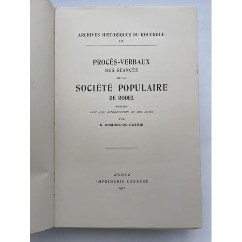 Procés-Verbaux Des Séances De La Société Populaire De Rodez