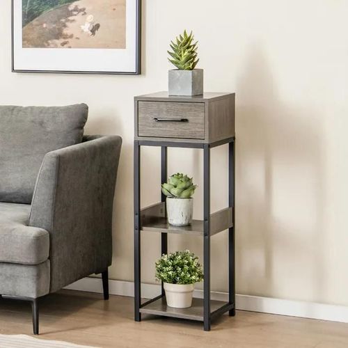 Costway Porte-Plantes Carré À 3 Niveaux Avec Tiroir, Kits Anti-Basculement, Etagère Pour Plantes En Métal Pour Balcon Salon Bureau