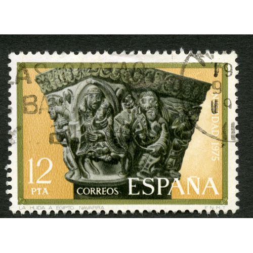 Timbre Oblitéré Espana, Navidad 1975, 12 Pta , Correos