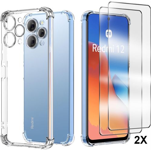 Coque Pour Xiaomi Redmi 12 + 2x Vitre Verre Trempe Silicone Transparent Bords Renforcés