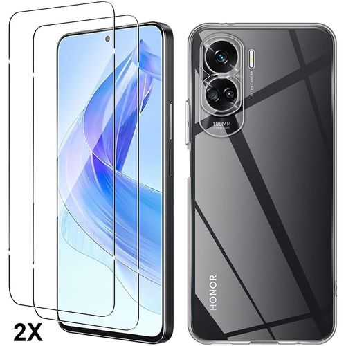Coque Pour Honor 90 Lite + 2x Vitre Verre Trempe Silicone Transparent