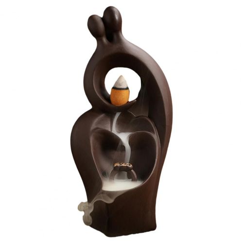Brûleur d'encens à reflux HDPPosture, base sculptée, cascade, porte-encens à reflux décroissant, bois de santal, décor de salle de yoga