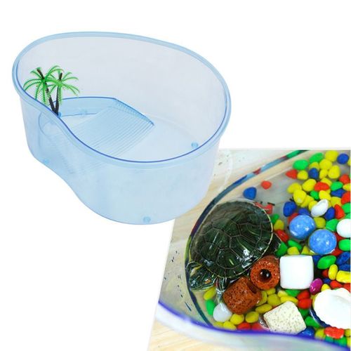 Terrarium De Reptiles En Plastique, Petit Aquarium De Tortues, Île Au Repos Avec Rampe Et Plante Verte, Excellent Cadeau Pour Les Enfants