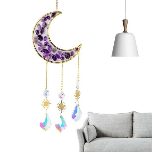 Attrape-soleil en cristal pour jardin, carillon suspendu, étoile, lune, carillon arc-en-ciel