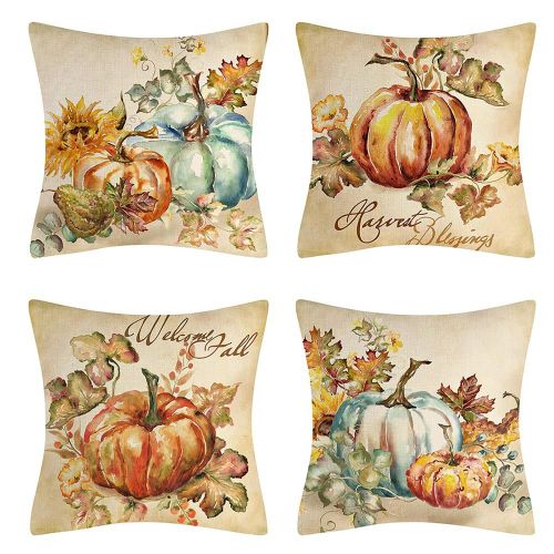 Ensemble De 4 Housses De Coussin, Taie D'oreiller, Décoration Pour Thanksgiving, Canapé, 18x18 Pouces, Thème D'automne, Décoration Citrouille De Ferme