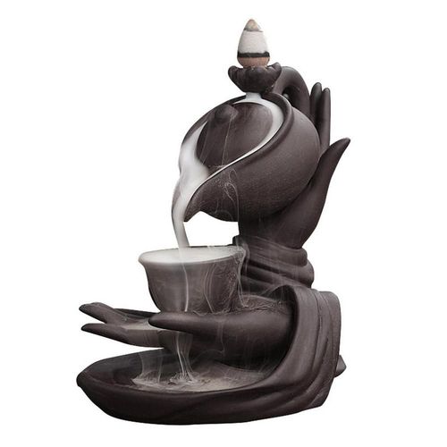 Porte-encens à reflux en céramique, porte-encens à reflux de fumée, main de bouddha, brûleur d'encens en céramique, artisanat coupe-vent