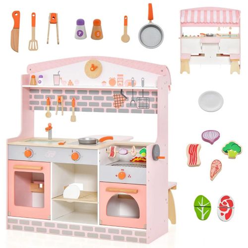 Cuisine Enfants 3-8 Ans 14 Accessoires 2 Face : Restaurant À Autre Côté Four À Rôtir Barbecue Auvent Réglable Helloshop26 20_0005115