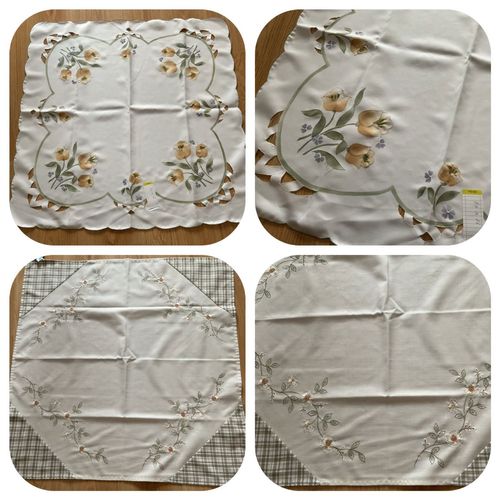 2 Nappes Carrés De Table Blanches Avec Fleurs Brodées