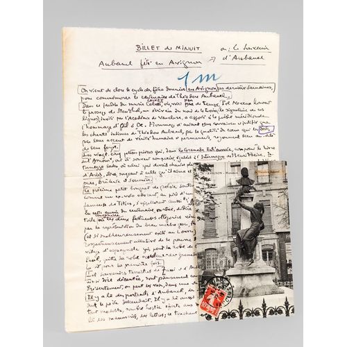 [ Manuscrit Autographe Signé D'un Article Sur Théodore Aubanel ] Billet De Minuit : Aubanel Fêté En Avignon Ou Le Souvenir D'aubanel : On Vient De