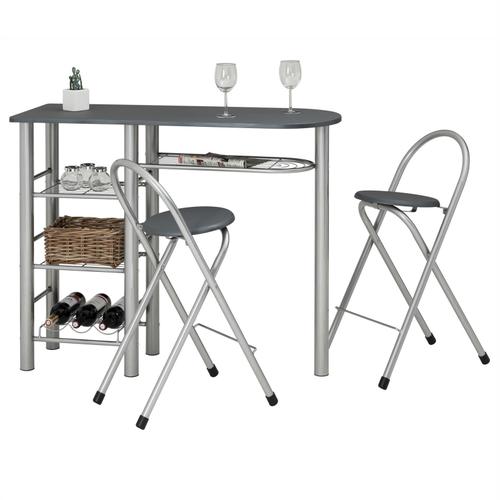 Ensemble Style Avec Table Haute De Bar Mange-Debout Comptoir Et 2 Chaises/Tabourets, En Mdf Gris Mat Et Structure En Métal