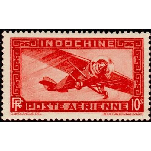 Indochine (Actuel Vietnam), Colonie Française 1933 / 38, Très Beau Timbre Neuf** Luxe De Poste Aérienne Yvert 14, Avion Mono-Moteur 10 Piastres Rouge.