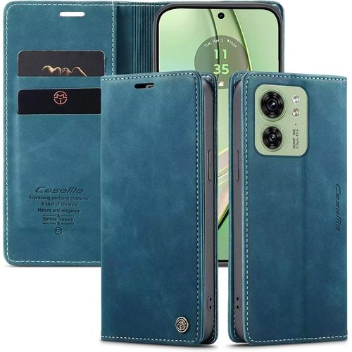 Coque Pour Motorola Edge 40, Antichoc Tpu Housse, Cuir Pu Portefeuille Etui Fentes Pour Cartes Flip Pour Coque Motorola Edge 40 Bleu