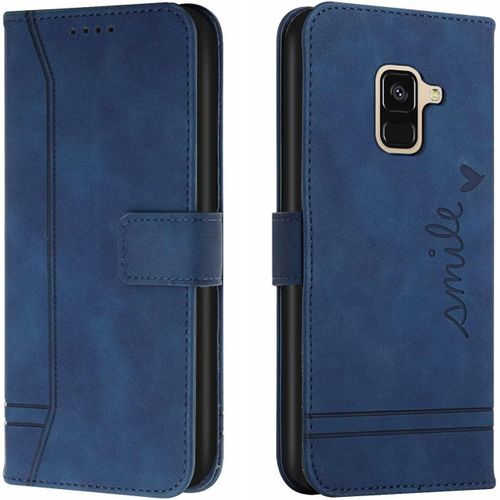 Coque Pour Samsung Galaxy A8 Plus Housse En Cuir Pu Premium Etui À Rabat Pochette De Portefeuille Étui De Protection Pour Samsung Galaxy A8 Plus Bleu