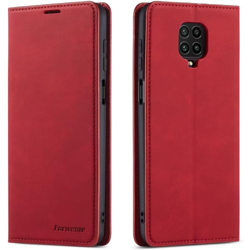 Coque Pour Xiaomi Redmi Note 9s/Note 9 Pro,Étui Housse En Cuir Pu Redmi Note 9 Pro Max,Anti-Rayures Protection Housse Premium Pu En Cuir Livre Cover Antichoc Magnétique Portefeuille Rouge
