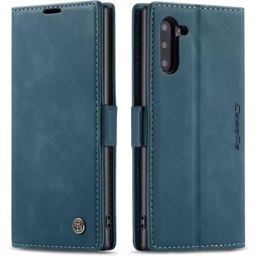Coque Pour Samsung Galaxy Note10, Antichoc Tpu Housse, Cuir Pu Portefeuille Etui Fentes Pour Cartes Flip Pour Coque Samsung Galaxy Note10 Bleu