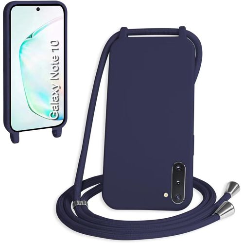Coque Pour Samsung Galaxy Note10/Note10 5g 6.3"", Collier Pour Étui Colliers De Cellulaire Mince Antichoc Réglable Lanyard Case Pu Bumper Pour Galaxy Note10/Note10 5g, Bleu Marine