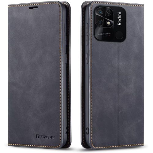 Coque Pour Xiaomi Redmi 10c 4g,Étui Housse En Cuir Pu Redmi 10c 4g,Anti-Rayures Protection Housse Premium Pu En Cuir Livre Cover Antichoc Magnétique Portefeuille Noir