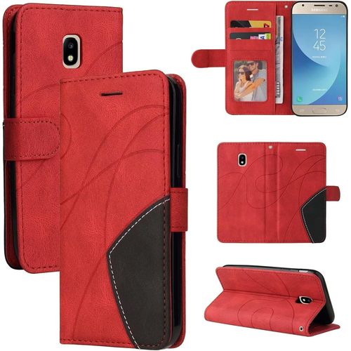 Coque Pour Samsung Galaxy J3 2017 Housse En Cuir Premium Pu Pochette Portefeuille Magnétique Etui De Protection Pour Samsung Galaxy J3 2017 - Rouge