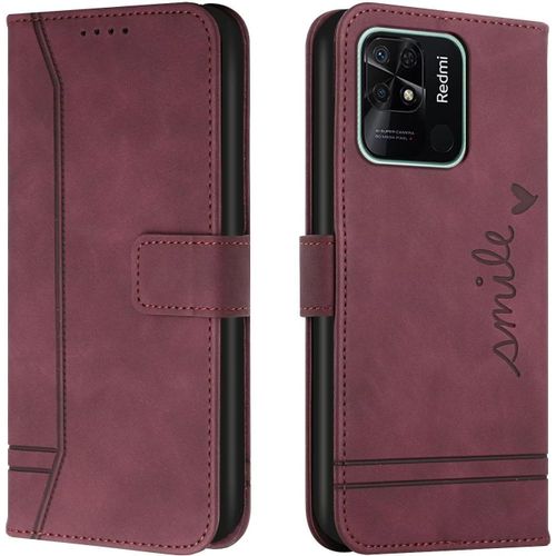Coque Pour Xiaomi Redmi 10c Housse En Cuir Pu Premium Etui À Rabat Pochette De Portefeuille Étui De Protection Pour Xiaomi Redmi 10c Rouge