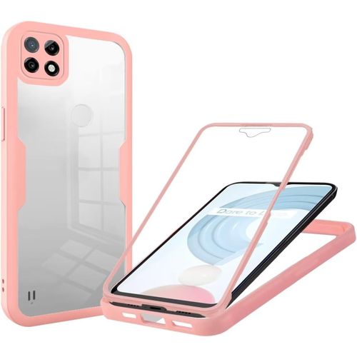 Coque Pour Oppo Realme C21, Coque Antichoc Housse Avec Protection Écran, 360° Protection Case Robuste Double Bumper Etui Intégrale Rose