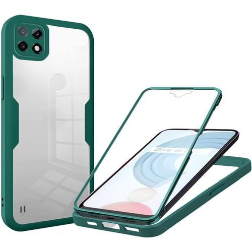Coque Pour Oppo Realme C21, Coque Antichoc Housse Avec Protection Écran, 360° Protection Case Robuste Double Bumper Etui Intégrale Vert
