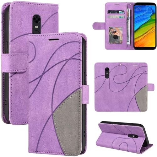 Coque Pour Xiaomi Redmi 5 Plus Housse En Cuir Premium Pu Pochette Portefeuille Magnétique Etui De Protection Pour Xiaomi Redmi 5 Plus - Violette