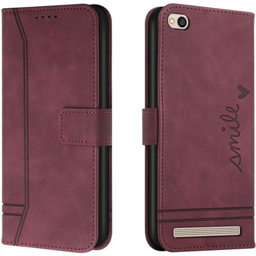 Coque Pour Xiaomi Redmi 5a Housse En Cuir Pu Premium Etui À Rabat Pochette De Portefeuille Étui De Protection Pour Xiaomi Redmi 5a Rouge