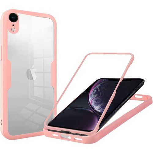 Coque Pour Iphone Xr, Coque Antichoc Housse Avec Protection Écran, 360° Protection Case Robuste Double Bumper Etui Intégrale Rose