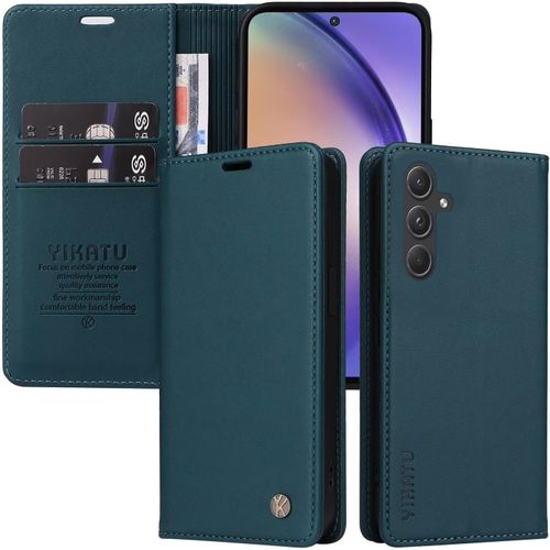 Etui Coque Pour Samsung Galaxy A55 5g, Housse En Cuir Pu Premium Etui À Rabat Pochette De Portefeuille Emplacements Cartes Fonction Support Fermeture Magnétique , Bleu