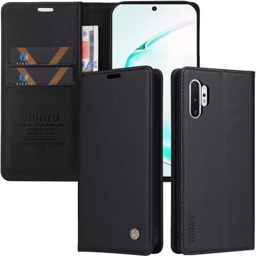 Etui Coque Pour Samsung Galaxy Note10 Pro 5g, Housse En Cuir Pu Premium Etui À Rabat Pochette De Portefeuille Emplacements Cartes Fonction Support Fermeture Magnétique , Noir