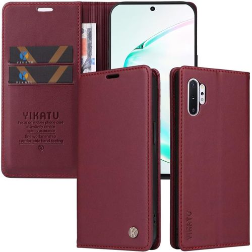 Etui Coque Pour Samsung Galaxy Note10 Pro 5g, Housse En Cuir Pu Premium Etui À Rabat Pochette De Portefeuille Emplacements Cartes Fonction Support Fermeture Magnétique , Rouge