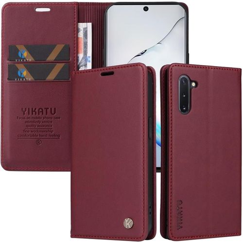 Etui Coque Pour Samsung Galaxy Note10/Note10 5g, Housse En Cuir Pu Premium Etui À Rabat Pochette De Portefeuille Emplacements Cartes Fonction Support Fermeture Magnétique , Rouge