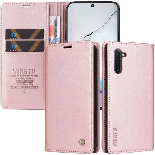 Etui Coque Pour Samsung Galaxy Note10/Note10 5g,Housse En Cuir Pu Premium Etui À Rabat Pochette De Portefeuille Emplacements Cartes Fonction Support Fermeture Magnétique , Or Rose