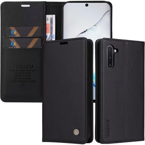 Etui Coque Pour Samsung Galaxy Note10/Note10 5g, Housse En Cuir Pu Premium Etui À Rabat Pochette De Portefeuille Emplacements Cartes Fonction Support Fermeture Magnétique , Noir